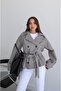 Brown Gingham Belted Trench Coat