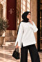 Women's White Modal Fabric Slit Detailed Crew Neck Oversize Hijab Tunic - 2