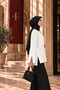 Women's White Modal Fabric Slit Detailed Crew Neck Oversize Hijab Tunic - 3