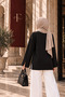 Women's Black Modal Fabric Slit Detailed Crew Neck Oversize Hijab Tunic - 4