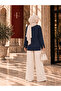 Women's Navy Blue Modal Fabric Slit Detailed Crew Neck Oversize Hijab Tunic - 4