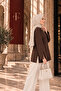 Women's Brown Modal Fabric Slit Detailed Crew Neck Oversize Hijab Tunic - 3