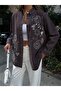 Women's Front Beaded Embroidered Denim Oversize Shirt - 4