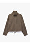 High Collar Lace-Up Pocketed Zippered Plaid Oversize Seasonal Jacket