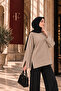 Women's Beige Modal Fabric Slit Detailed Crew Neck Oversize Hijab Tunic - 2