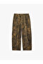 Cotton Comfortable Fit Camouflage Patterned Elastic Waist Pocketed Balloon Fit Barrel Trousers