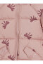 Beige Hooded Bowknot Printed Girls' Puffer Coat - 4