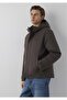 M0110833 Embroidery Logo Hooded Inflatable Coat Men's Coat Brown - 2