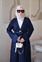 Navy Blue Accessory Belted Long Denim Cap - 3