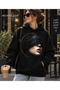 Oversize Printed Unisex 3 Thread Hooded Sweatshirt Black - 3
