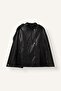 Leather Look A-Line Turtleneck Double-Breasted Buttoned Cape Coat I2469Ax26Au