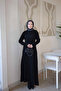 Black Ribbed Waist Tie Knitwear Dress - 3