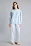 100% Cotton Regular Fit Long Sleeve Printed Top Striped Bottom Pajama Set H8801Ax26Au - 2