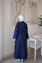 Navy Blue Accessory Belted Long Denim Cap - 5