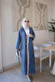 Blue Accessory-Enhanced Tie-Waist Long Denim Jacket - 5