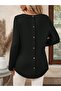 Women's Long Sleeve Round Neck Back Button Waffle Blouse - 4
