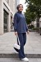 Pantsuit with Side Slits and Grass-Patterned Front - Smoked - 5
