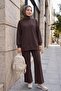 Pantsuit with Side Slits and Grass-Green Front Panel - Dark Brown - 4