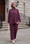 Round Neck Oversize Lycra Combed Cotton Suit with Long Back Pockets - Cherry