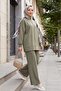 Pants Suit with Side Slits and Grass Green Front Panel - Olive Green - 6