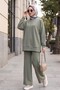 Pants Suit with Side Slits and Grass Green Front Panel - Olive Green - 5