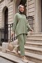 Round Neck Oversize Lycra Combed Cotton Suit with Long Pants and Pockets on the Back - Green - 4