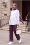 Elastic Waist, Lace Detail, Double Pockets, Wide Leg Tencel Jeans - Purple - 4