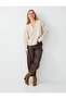 Brown Relaxed Fit Leather Look Trousers