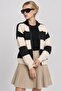 Striped Zippered Knitwear Cardigan Lki̇0058 Anthracite Bone - 2
