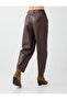 Brown Relaxed Fit Leather Look Trousers - 6