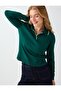 Dark Green Polo Collar Basic Knit Sweater - 3