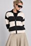Striped Zippered Knitwear Cardigan Lki̇0058 Anthracite Bone