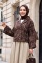 Shirt Collar Mixed Patterned Buttoned Front Quilted Jacket -Brown - 5