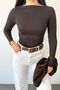 Women's Boat Neck Gathered Detailed Blouse Brown - 27K 2526 - 2