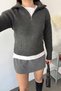 Women's Half Zipper Ribbed Knit Sweater Anthracite - 27K 2601 - 2