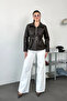 Women's Leather Coat with Belt Detail and Zipper Closure Brown - 27K 8812 - 3