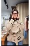 Women's Beige / Camel Double-Breasted Collar Belted Short Trench Coat / Seasonal Sports Jacket - 2