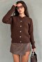 Brown Crew Neck Knitted Patterned Women's Cardigan Mg2899 - 2