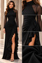 Women's Long Sleeve Turtleneck Tulle Detailed Asymmetrical Ruffled Long Crepe Evening Dress – Wedding-Invitation, Special Occasion Dress - 5
