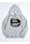 Unisex Gray Lip Print Hooded Sweatshirt Printed Premium Oversize T-Shirt