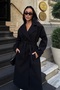 Women's Black Double-Breasted Collar Wool Textured Belted Oversize Cashmere Coat - 7