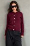 Burgundy Crew Neck Knitted Patterned Women's Cardigan Mg2899 - 5