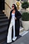 Women's Black Double-Breasted Collar Wool Textured Belted Oversize Cashmere Coat - 5
