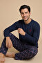 5800 Interlock Winter Fabric Plaid Pajama Men's Home Pajama Set - 2