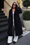 Women's Black Double-Breasted Collar Wool Textured Belted Oversize Cashmere Coat - 2
