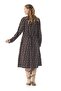 Long Sleeve Feriha Crew Neck Violet Pattern Buttoned Winter Flannel Midi Length Dress Black Syh - 2