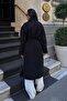 Women's Black Double-Breasted Collar Wool Textured Belted Oversize Cashmere Coat - 8