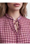 Sparkling Choices from Shining Store Tie-Up Roba Collar Checkered Embroidered Ruffle Chiffon Blouse - 3