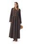 Nazlı Flannel Shawl Pattern Buttoned V-Neck Long Sleeve Winter Long Dress Coffee Khv - 7