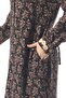 Long Sleeve Feriha Crew Neck Violet Pattern Buttoned Winter Flannel Midi Length Dress Black Syh - 4
